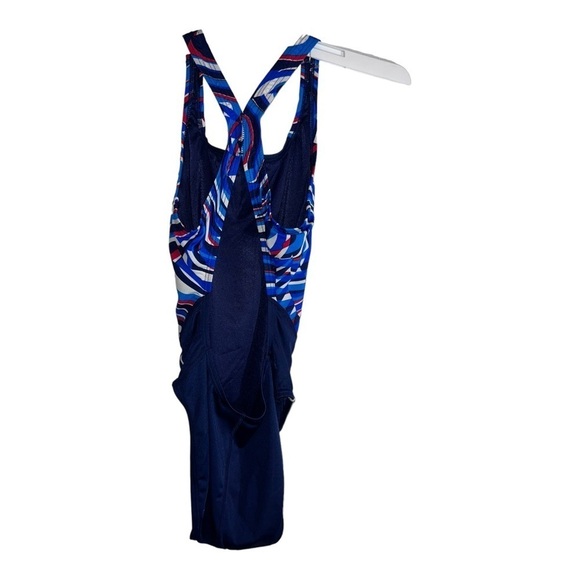 SPEEDO Racing Racer back Womens Bathing Suit Swimsuit Navy Blue White - Picture 3 of 8